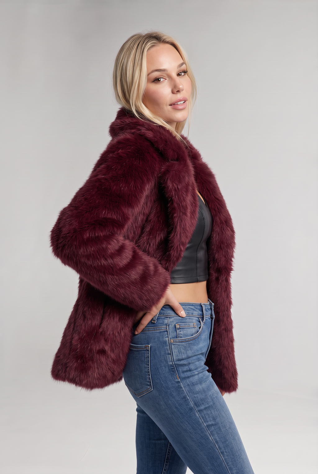 Women’s Burgundy Faux Fur Jacket