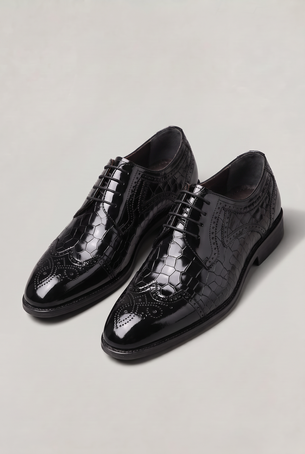 Men’s Patent Croc-Effect Brogue Shoes