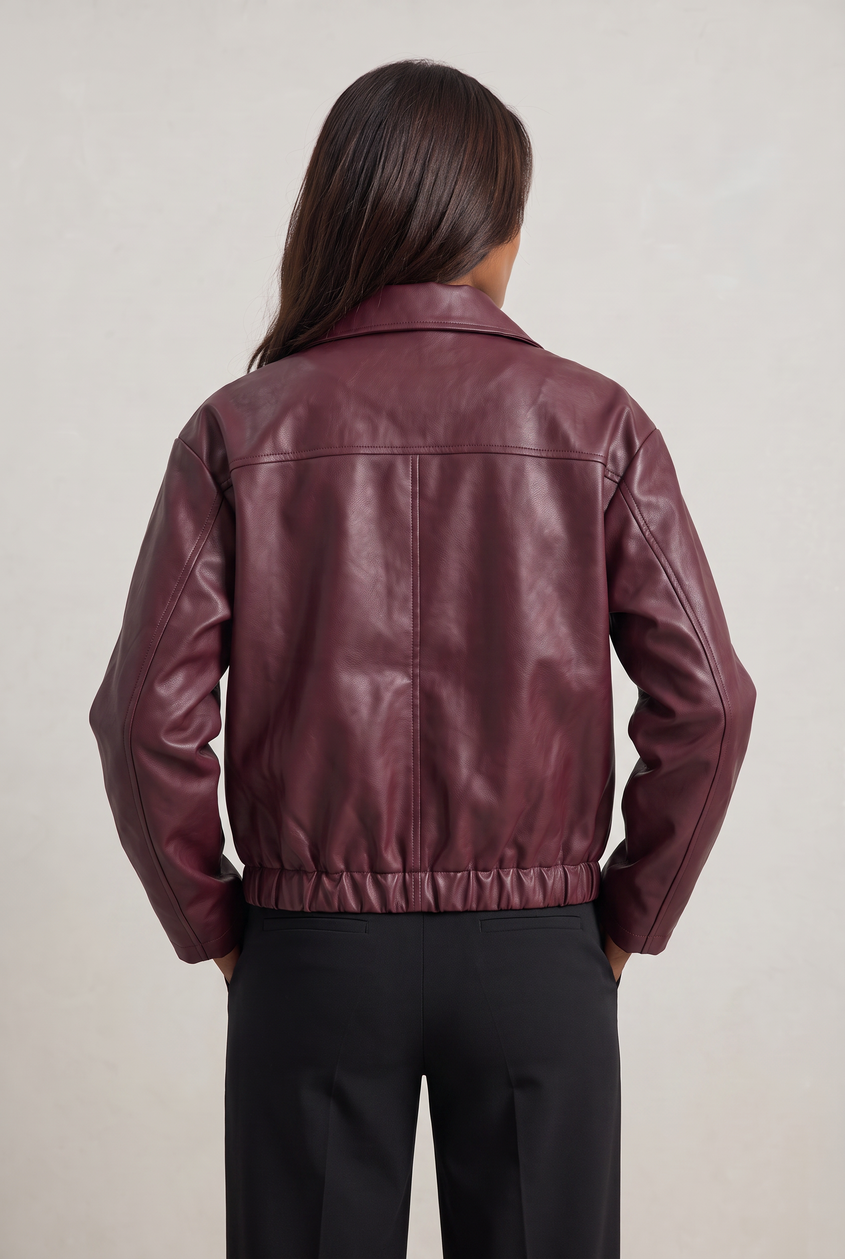 Women's Faux Leather Oversized Jacket – Vintage Zip-Up Biker Jacket