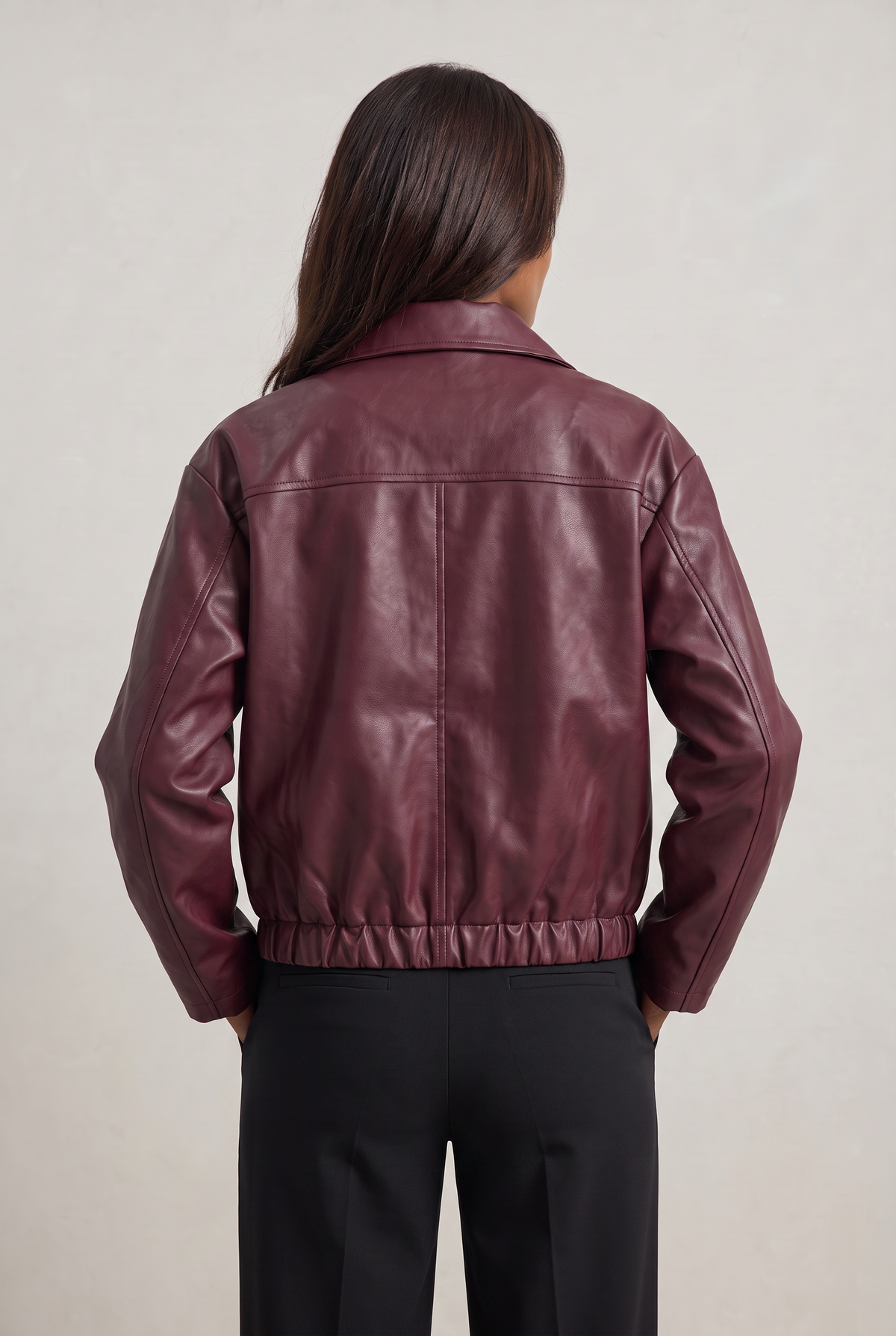 Women's Faux Leather Oversized Jacket – Vintage Zip-Up Biker Jacket