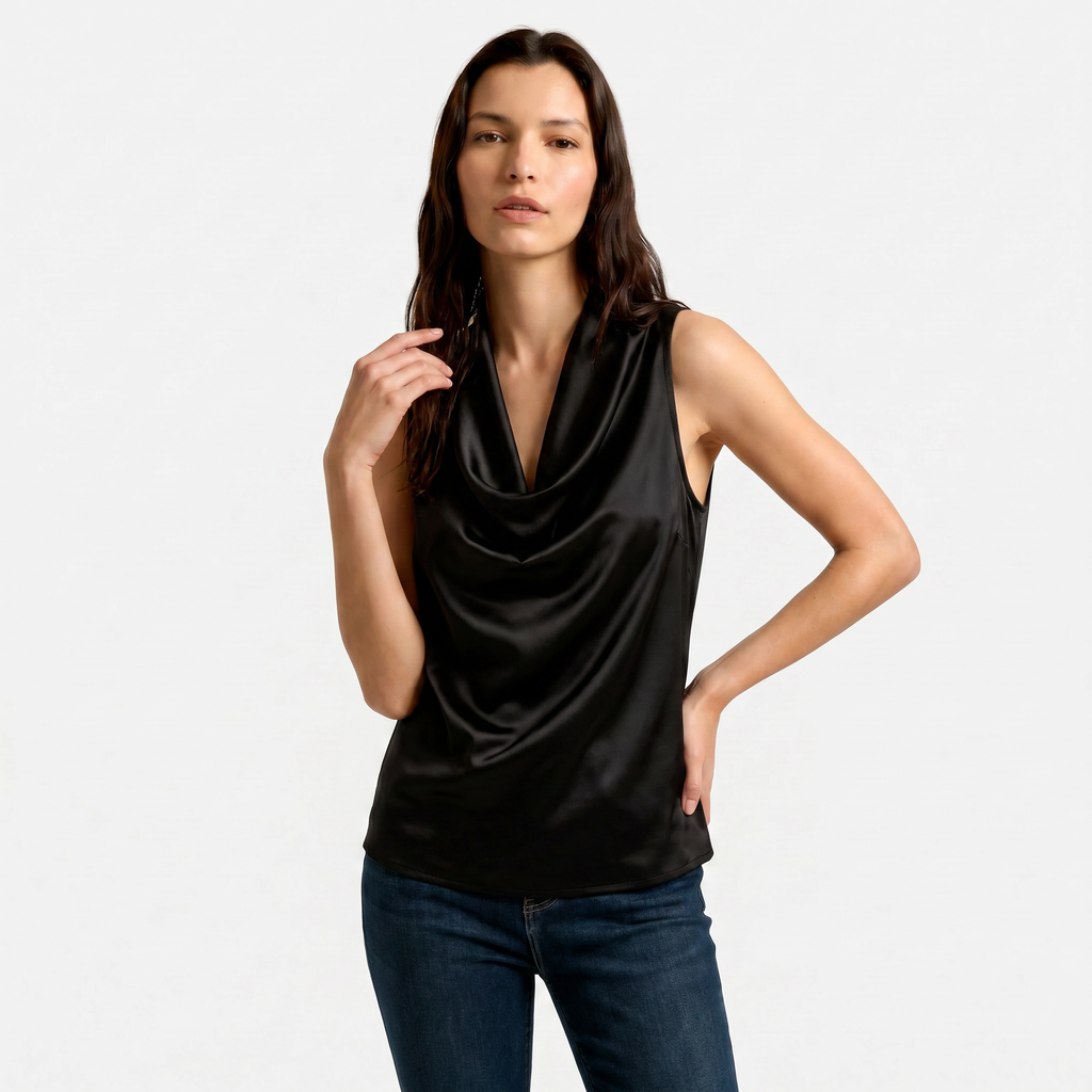 Women's Cowl Neck Sleeveless Cami Top - Draped Front