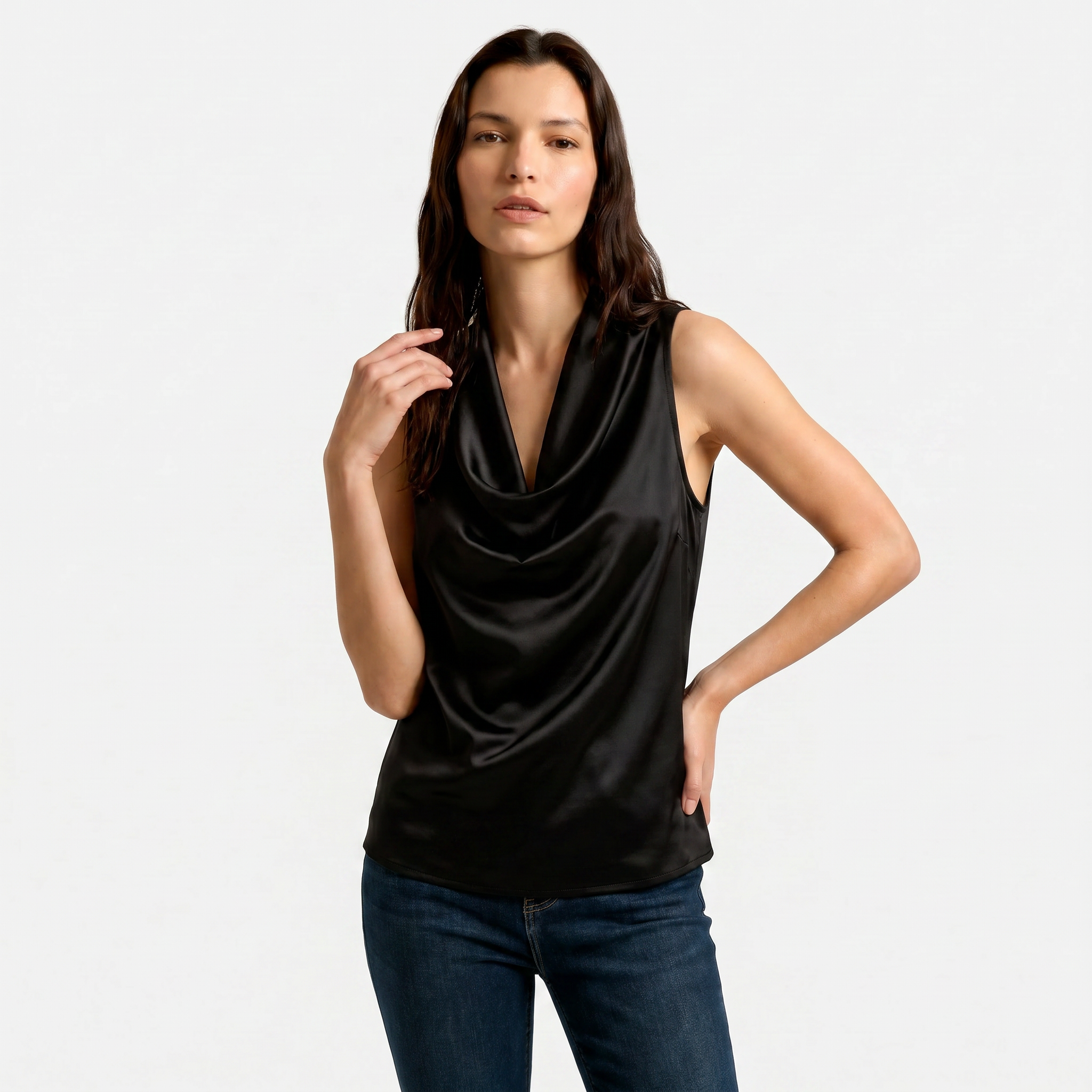 Women's Cowl Neck Sleeveless Cami Top - Draped Front