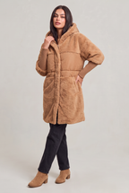 Women’s Hooded Long-Lined Panel Puffer Coat