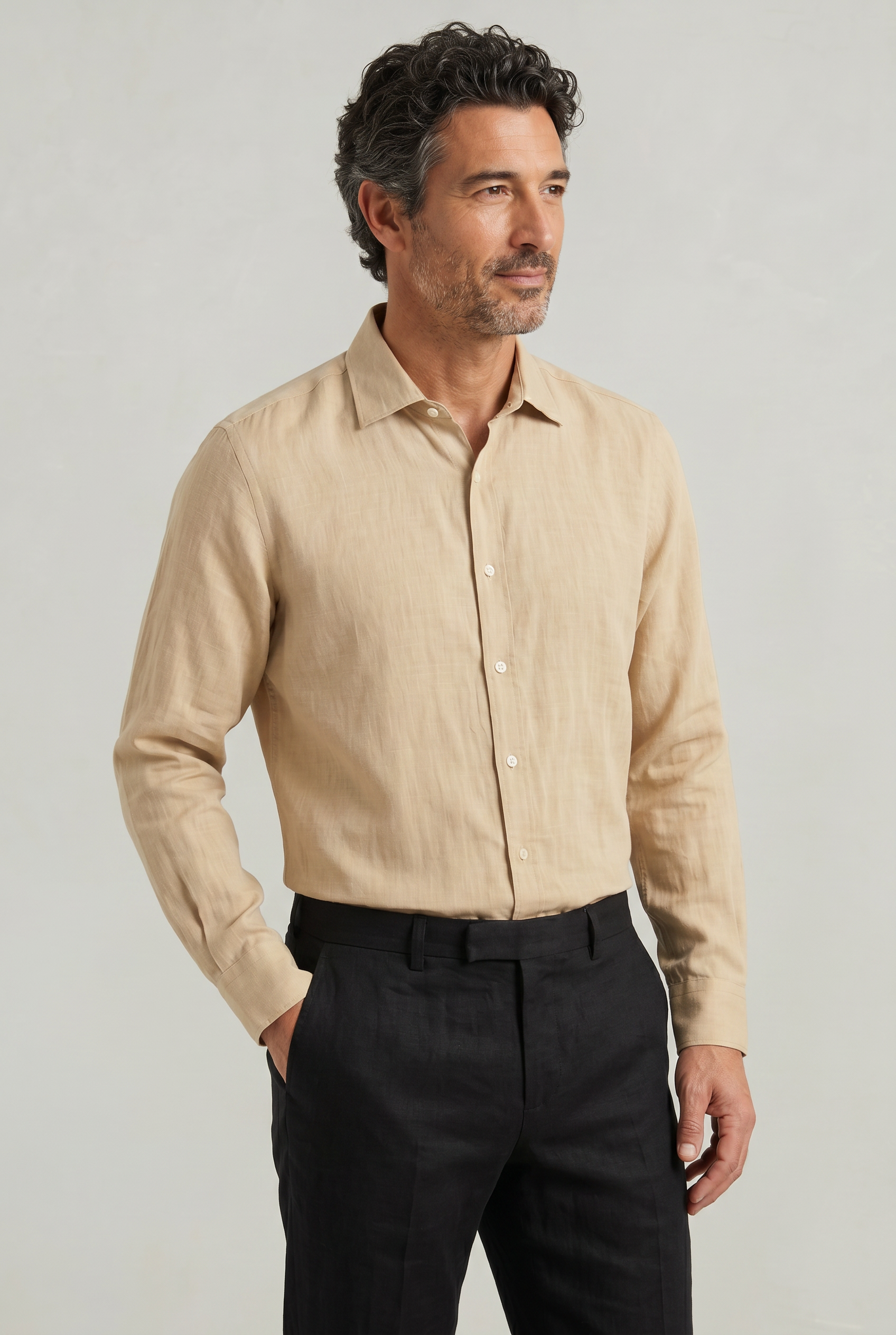 Men's Long Sleeve Linen Button Down Shirt