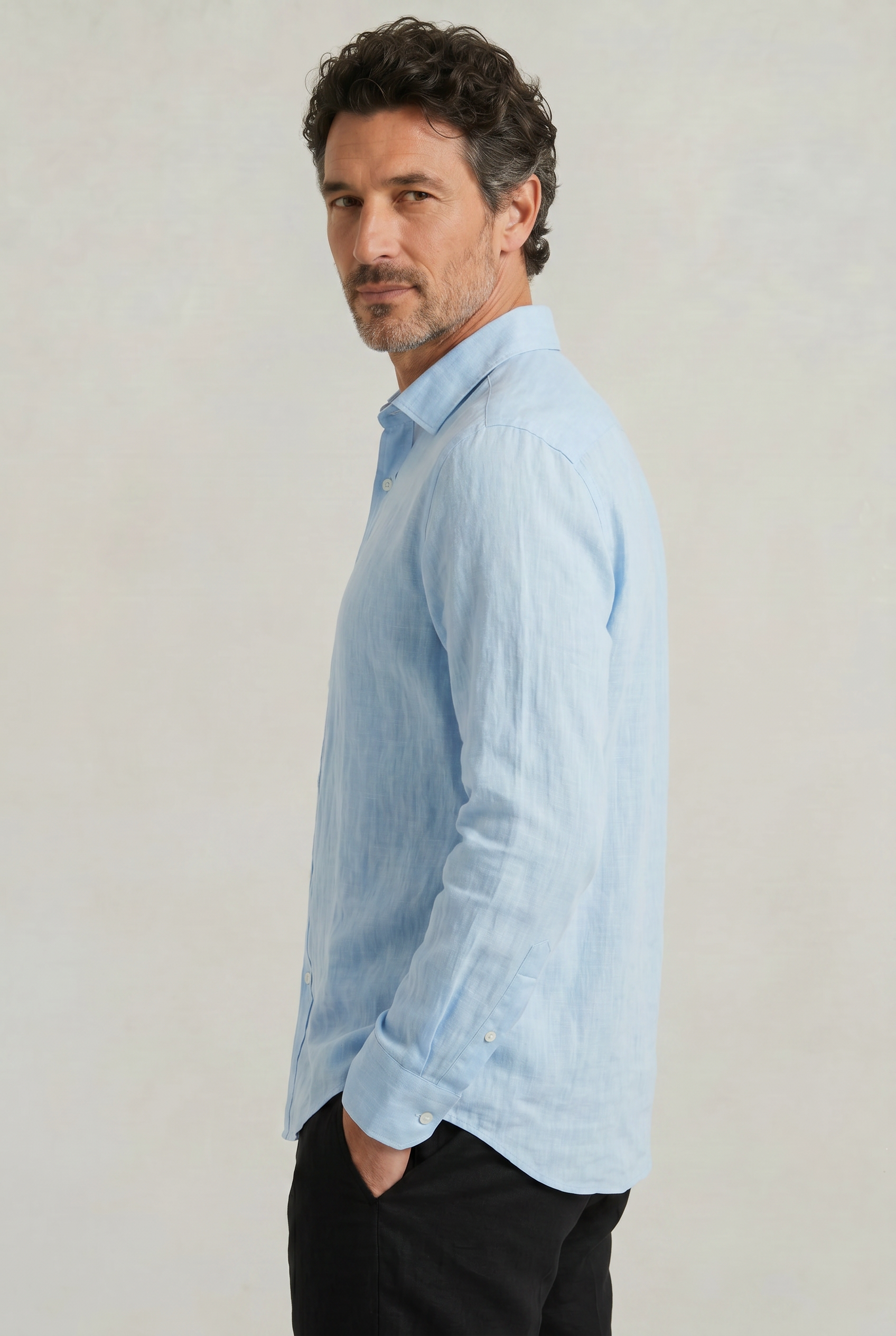 Men's Long Sleeve Linen Button Down Shirt