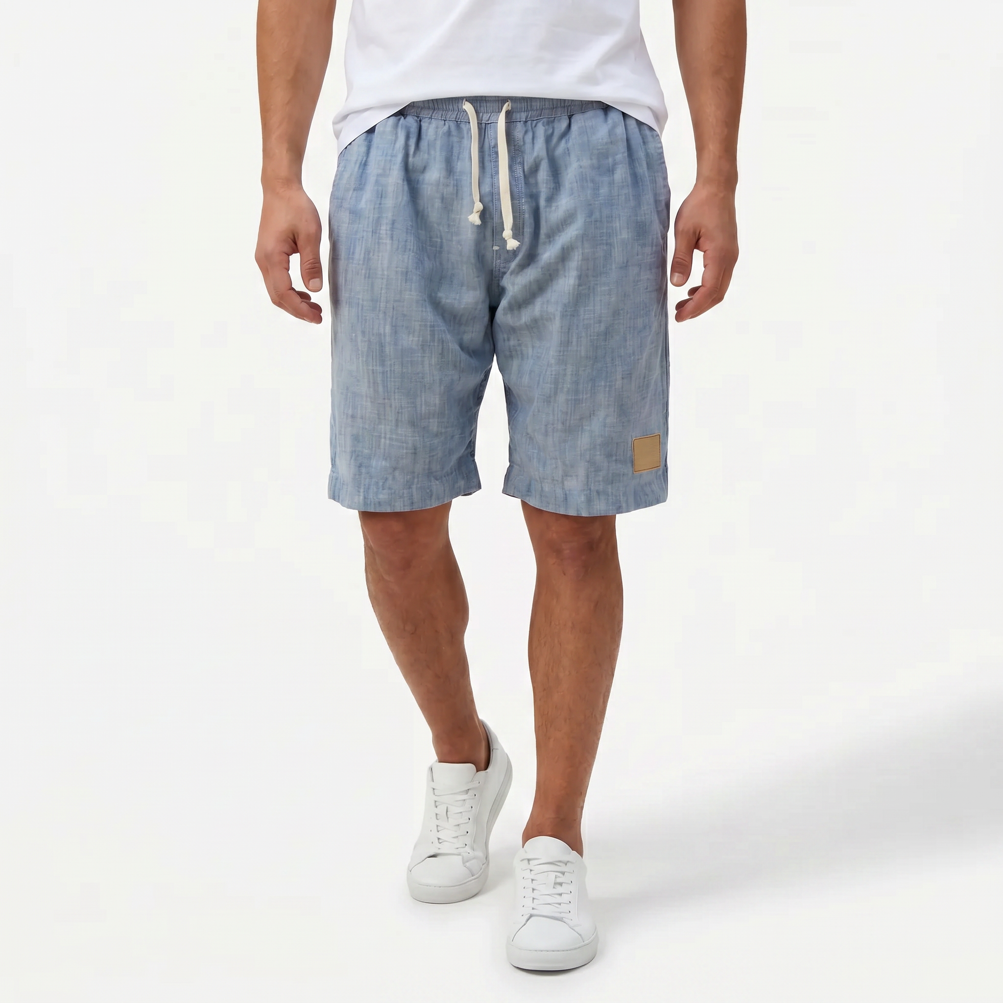 Men's Linen Shorts - Elasticated Waist Drawstring Summer Beach Shorts