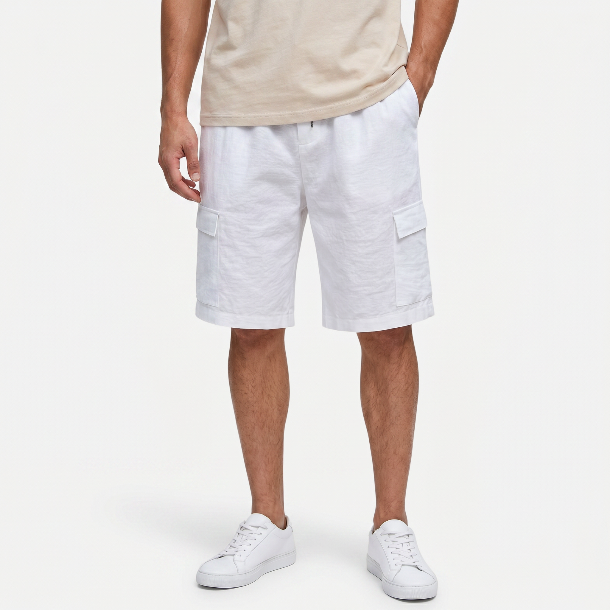 Men's Linen Cargo Shorts Drawstring Waist