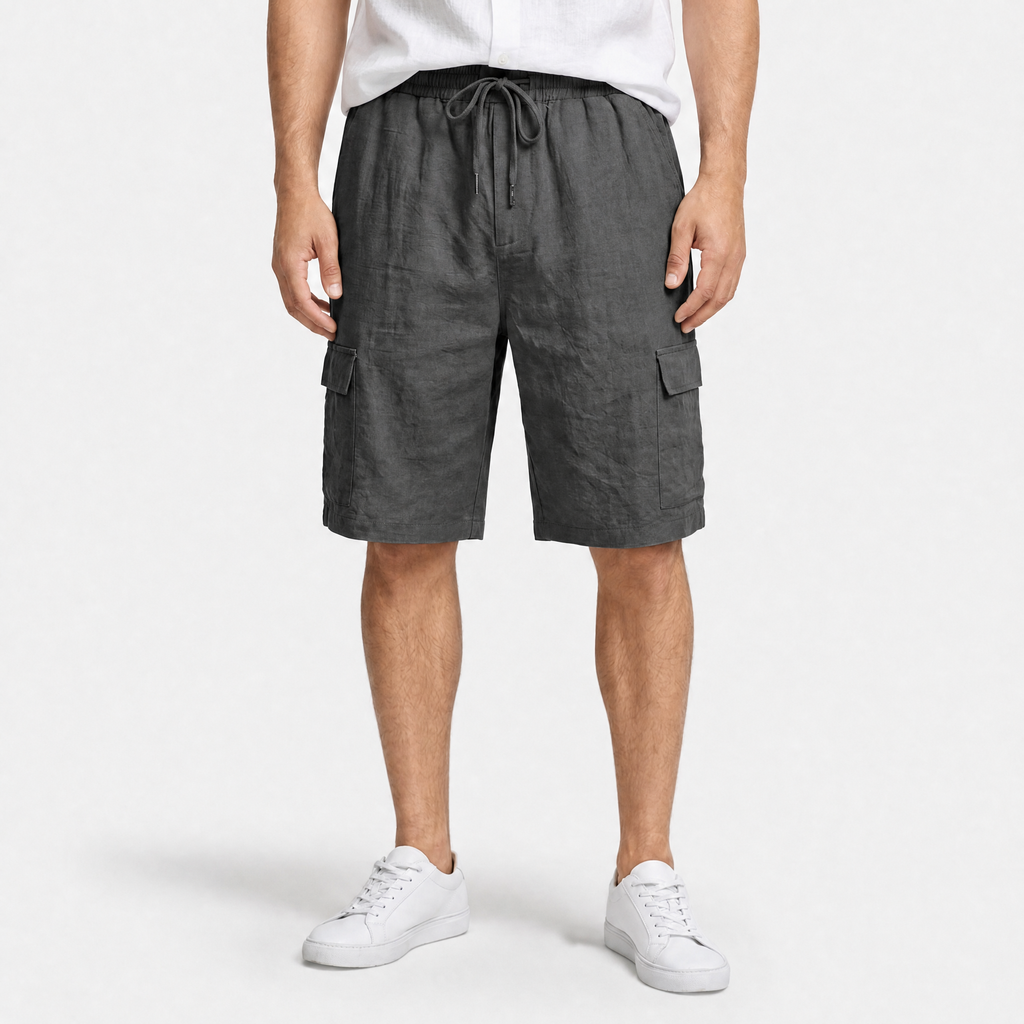 Men's Linen Cargo Shorts Drawstring Waist