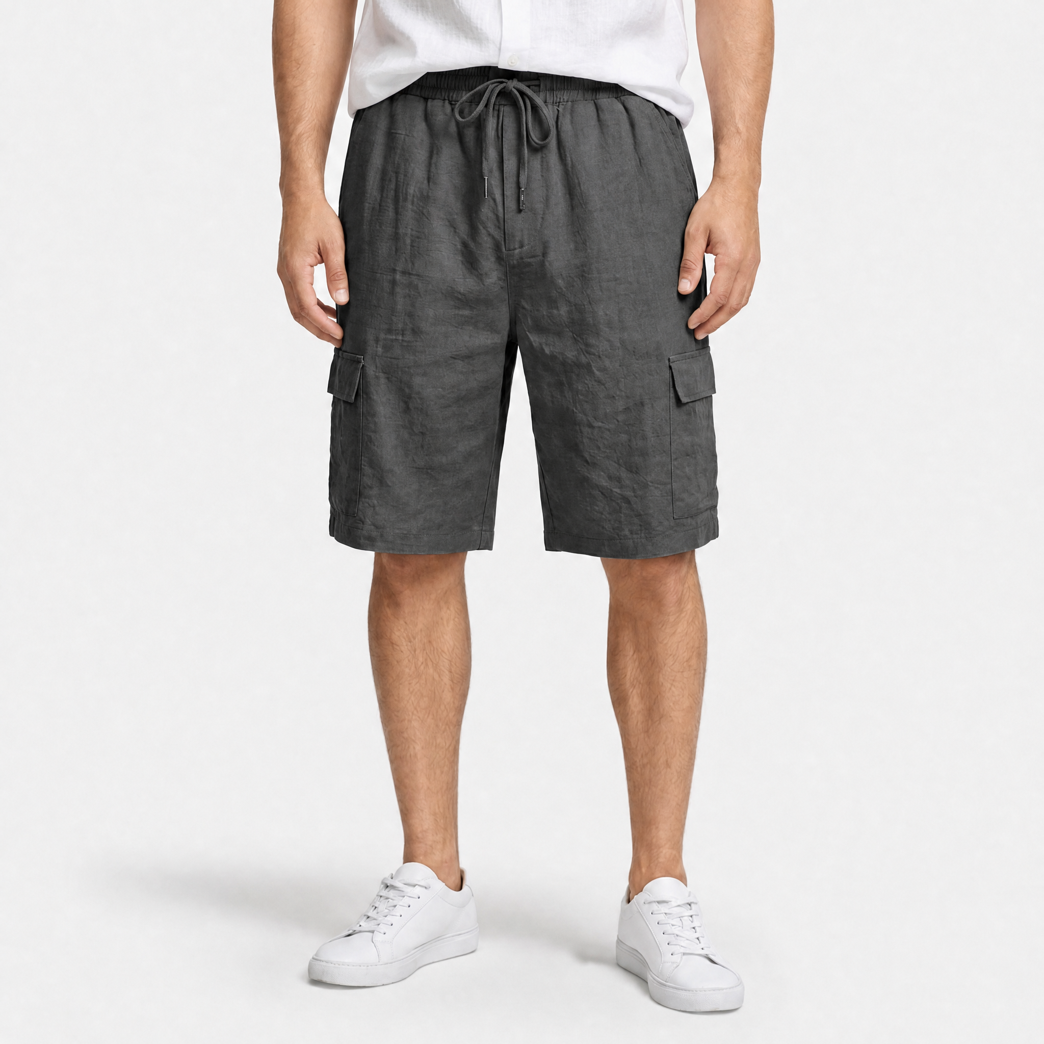 Men's Linen Cargo Shorts Drawstring Waist