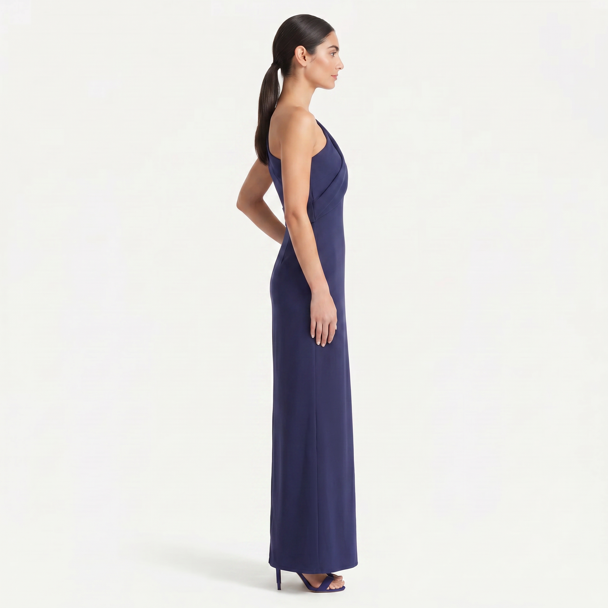 Women's One-Shoulder Maxi Evening Dress -  Asymmetric Neckline
