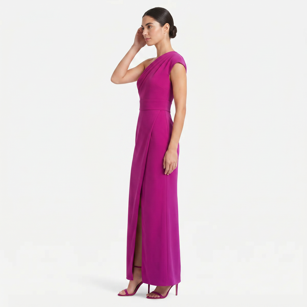 Women's One-Shoulder Maxi Evening Dress -  Asymmetric Neckline