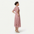 Women’s Elegant Lace Midi Dress – High Neck Silhouette with Refined Cutwork Detail