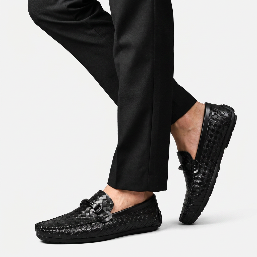 Men's Woven Leather Slip-On Driving Loafers