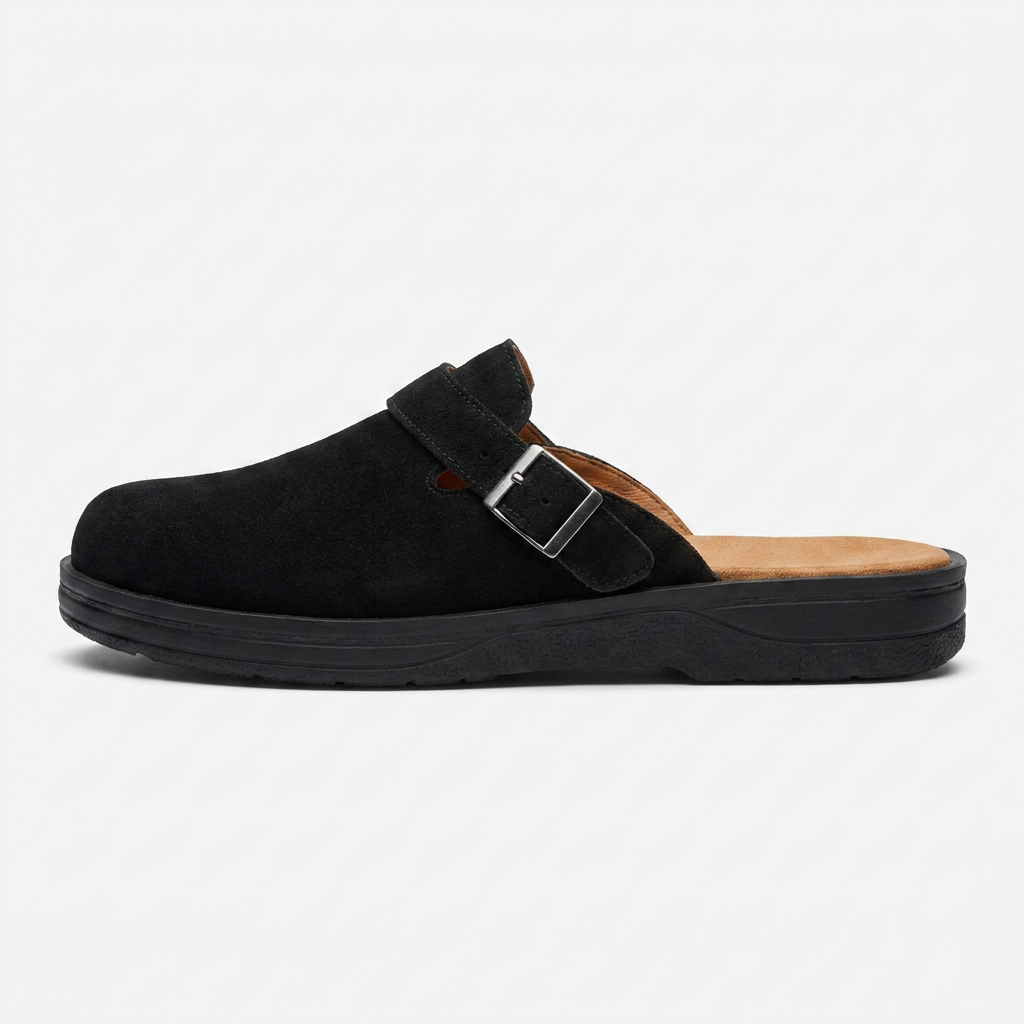 Men's PU Leather Mule Clogs — Buckle Strap Slip On Casual Flat Shoes