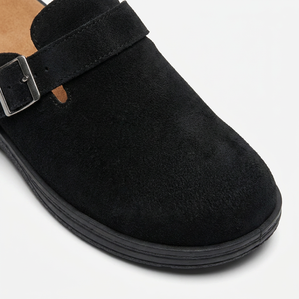 Men's PU Leather Mule Clogs — Buckle Strap Slip On Casual Flat Shoes