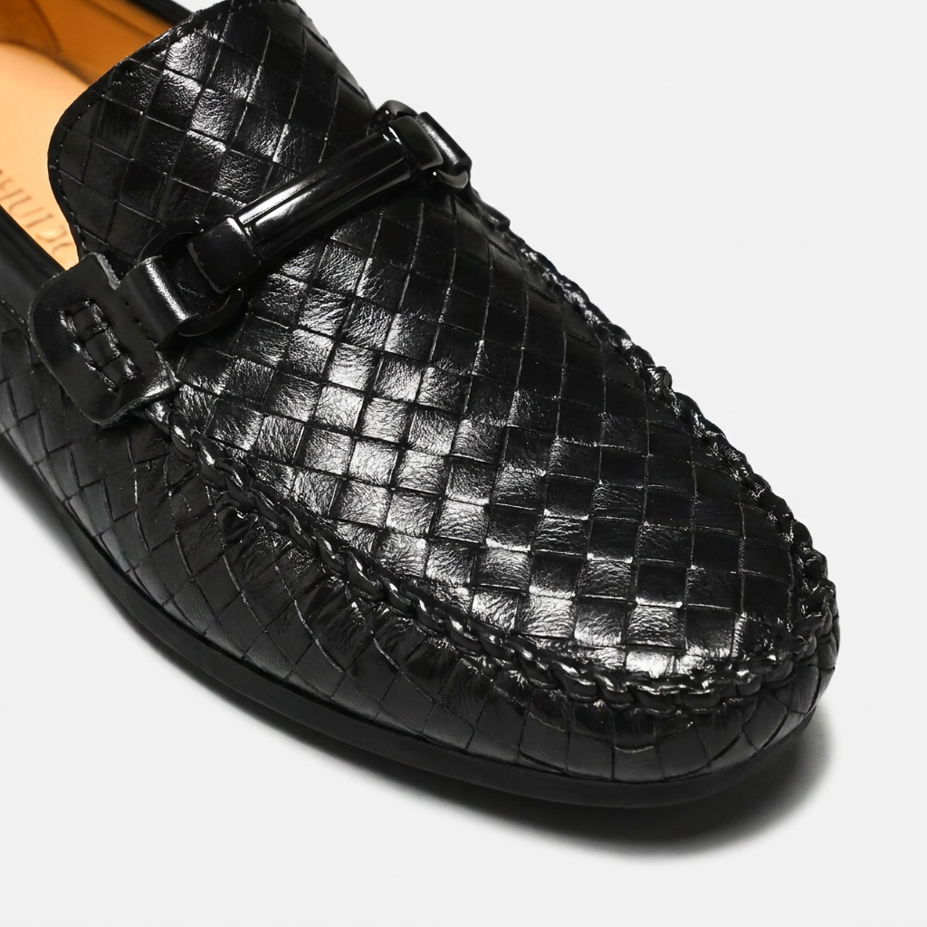 Men's Woven Leather Slip-On Driving Loafers