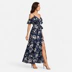 Women's Floral Off Shoulder Wrap Maxi Dress with Split