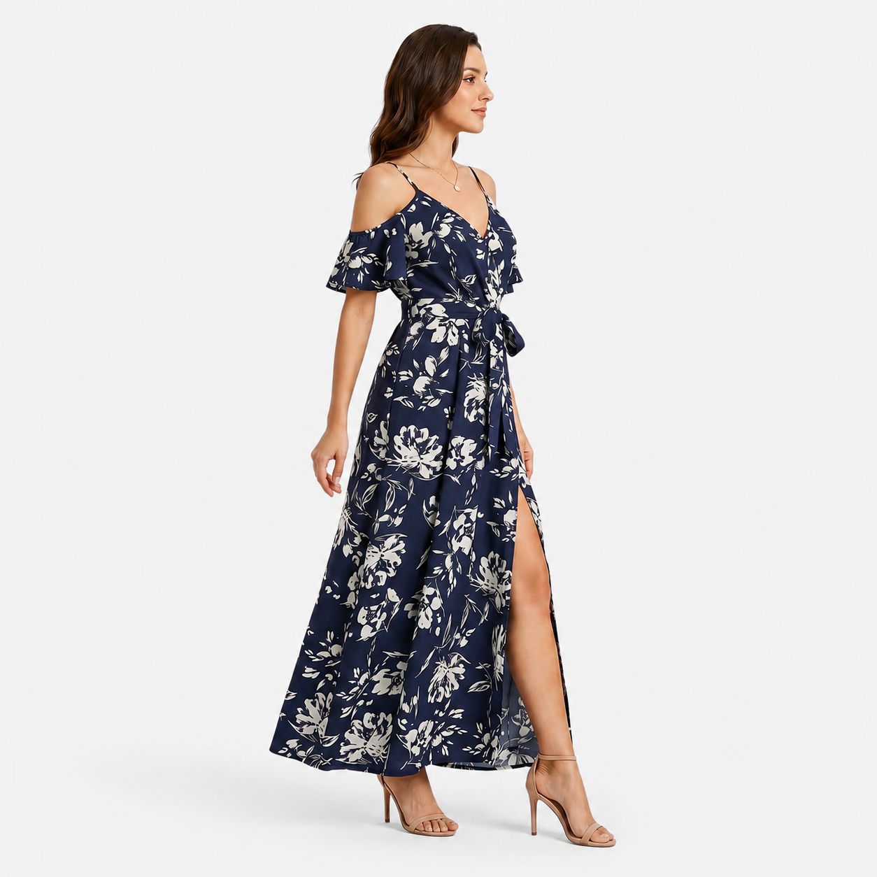 Women's Floral Off Shoulder Wrap Maxi Dress with Split
