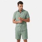 Men's Linen Buttoned Short Sleeve Shirt and Shorts Two Piece Set