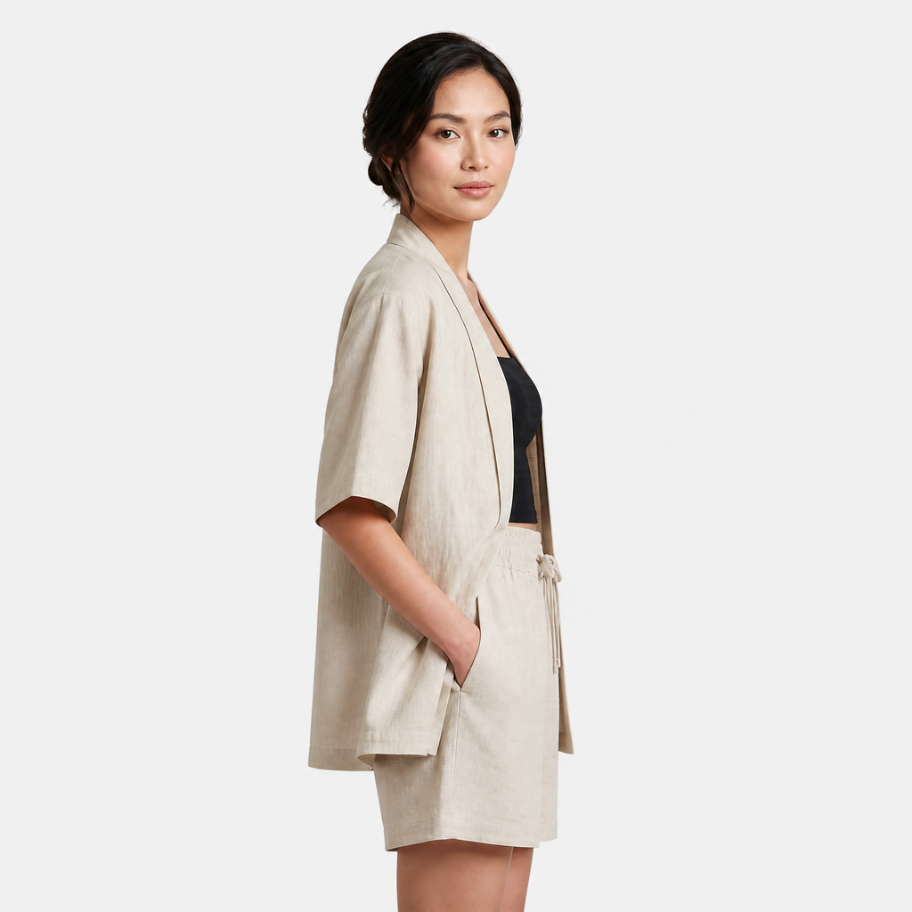 Women's Linen Cardigan and Shorts Two Piece Set