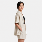 Women's Linen Cardigan and Shorts Two Piece Set