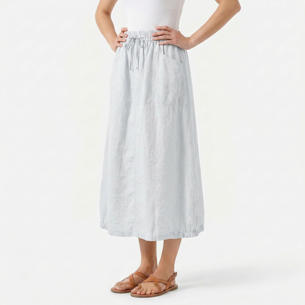 Women's Linen Midi Skirt with Pockets