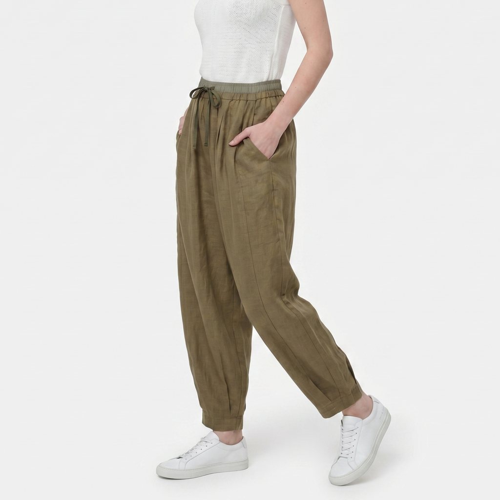 Women's Linen Drawstring Waist Wide Leg Trousers