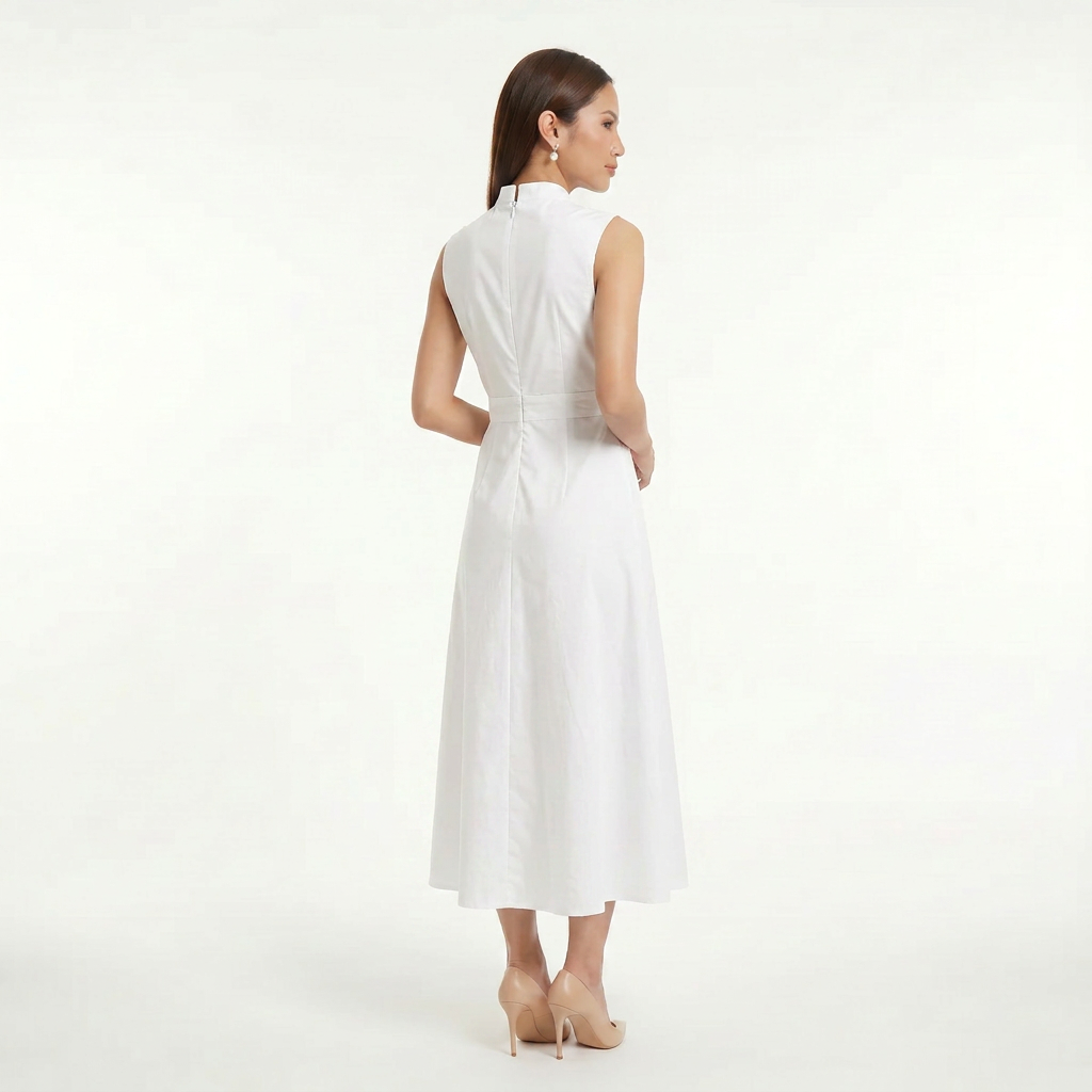 Women's Sleeveless Lace Panel Midi Dress
