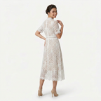 Women’s Elegant Lace Midi Dress – High Neck Silhouette with Refined Cutwork Detail