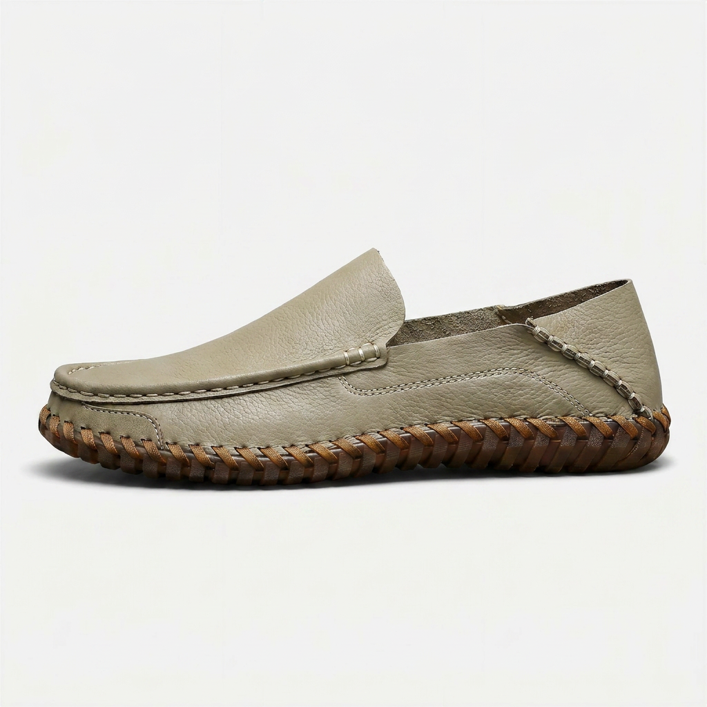 Men's Handstitched PU Leather Slip-On Loafers - Round Toe Smart Casual