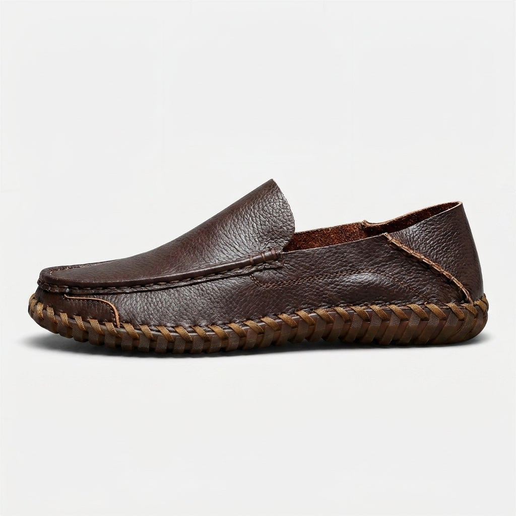 Men's Handstitched PU Leather Slip-On Loafers - Round Toe Smart Casual