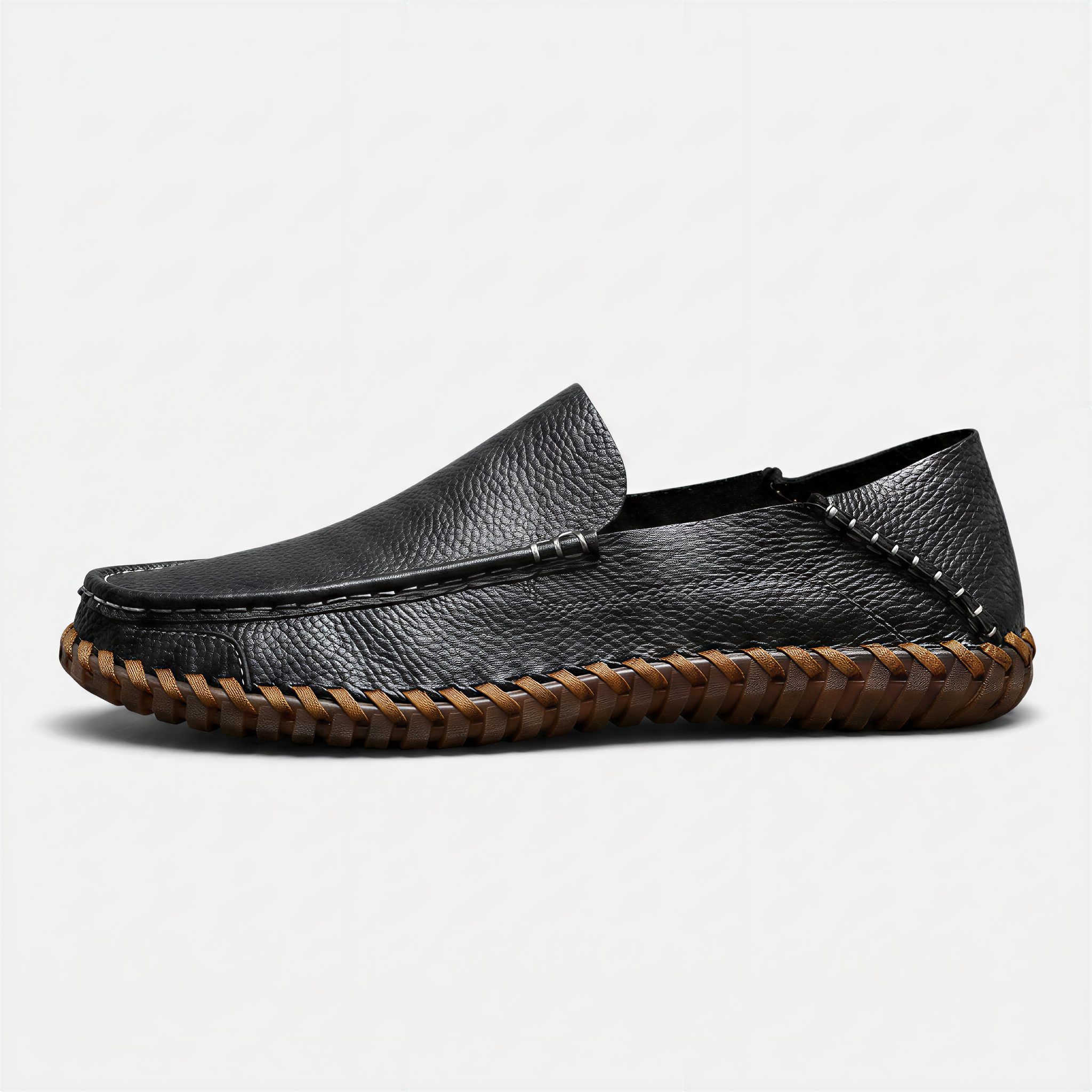 Men's Handstitched PU Leather Slip-On Loafers - Round Toe Smart Casual