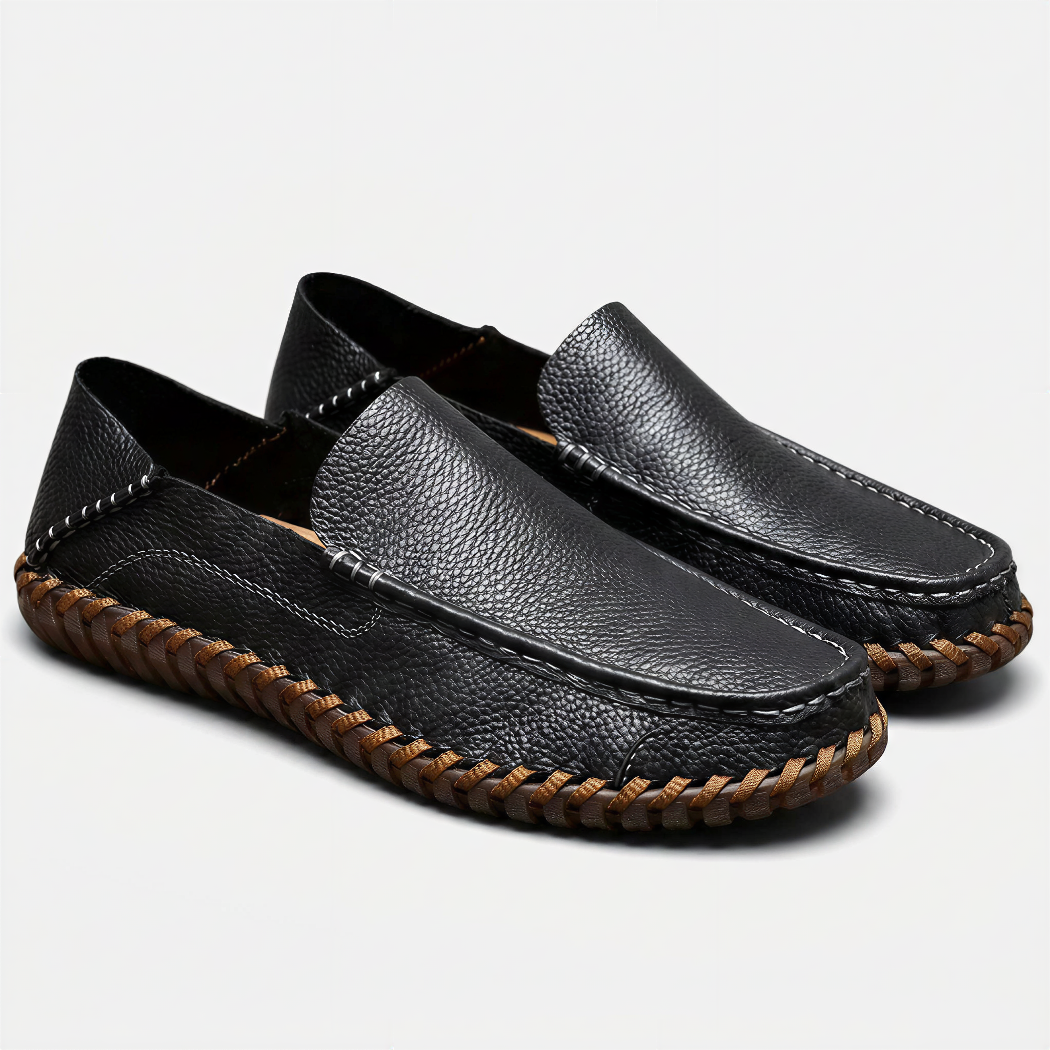 Men's Handstitched PU Leather Slip-On Loafers - Round Toe Smart Casual