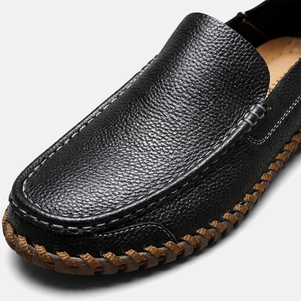 Men's Handstitched PU Leather Slip-On Loafers - Round Toe Smart Casual
