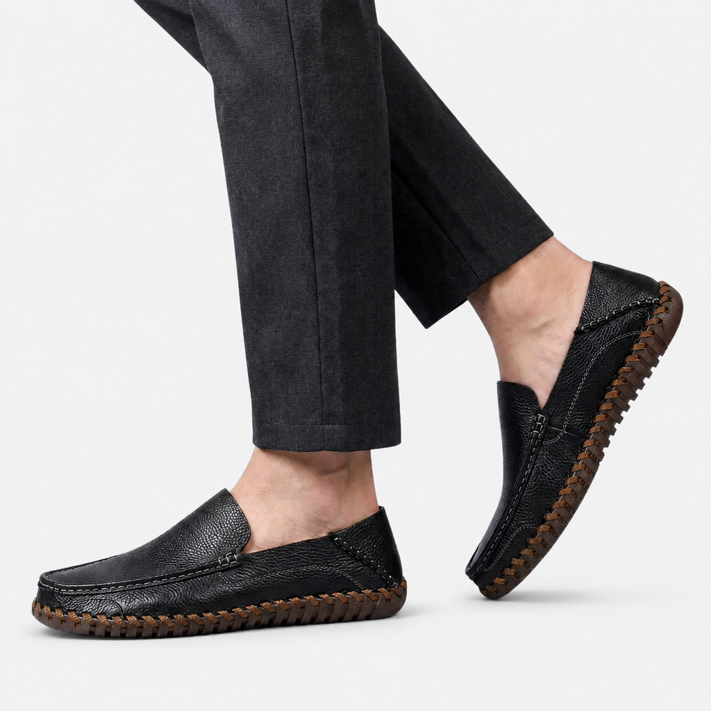 Men's Handstitched PU Leather Slip-On Loafers - Round Toe Smart Casual