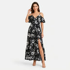 Women's Floral Off Shoulder Wrap Maxi Dress with Split