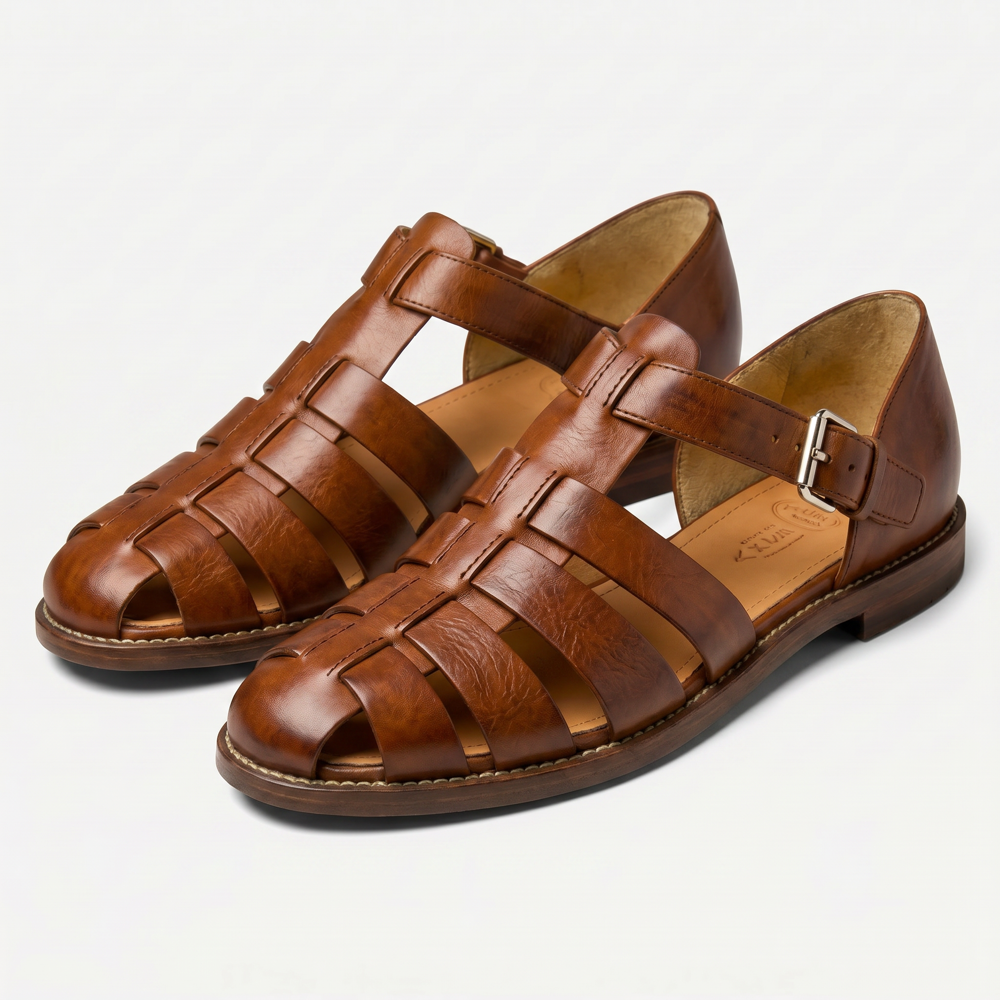 Men's Leather Closed Toe Fisherman Sandals