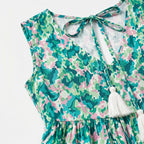 Women's Sleeveless Floral Print Tie Neck Boho Maxi Dress