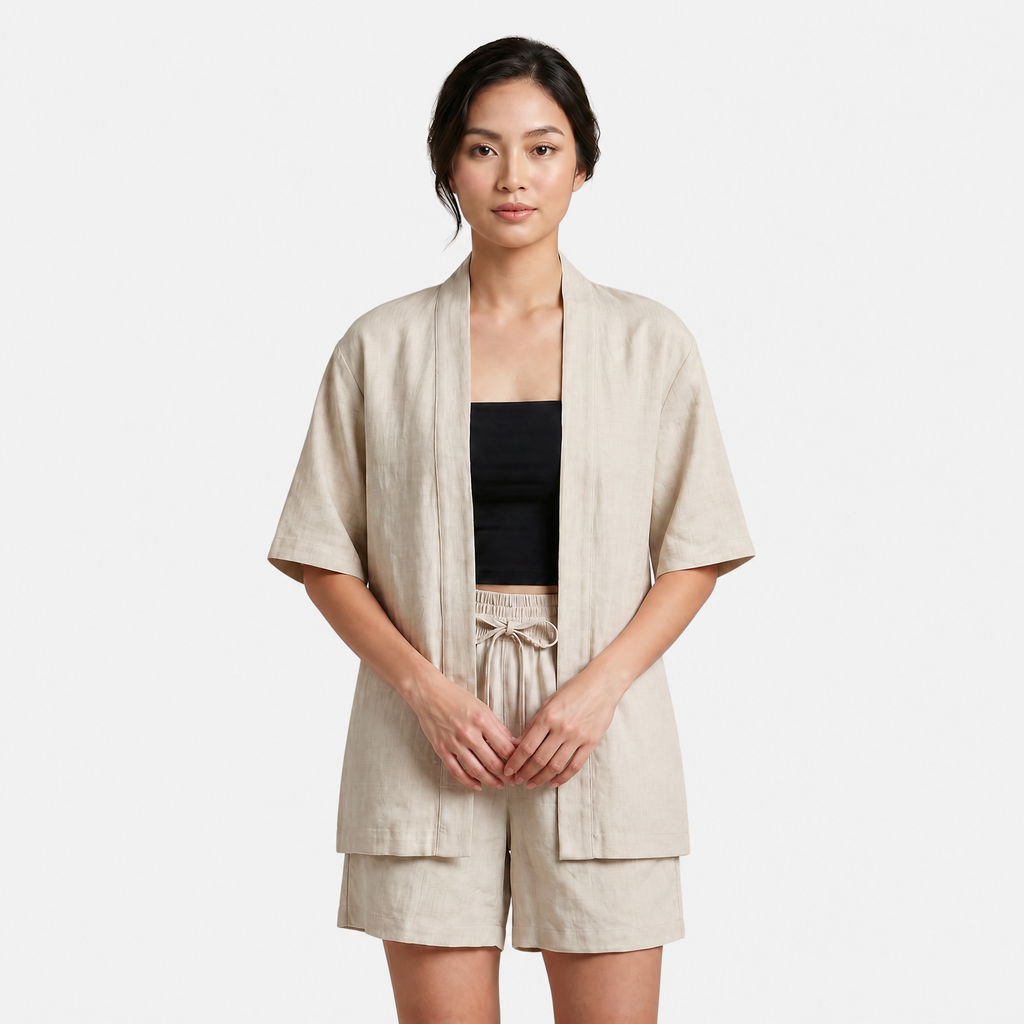 Women's Linen Cardigan and Shorts Two Piece Set