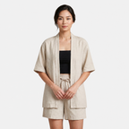 Women's Linen Cardigan and Shorts Two Piece Set