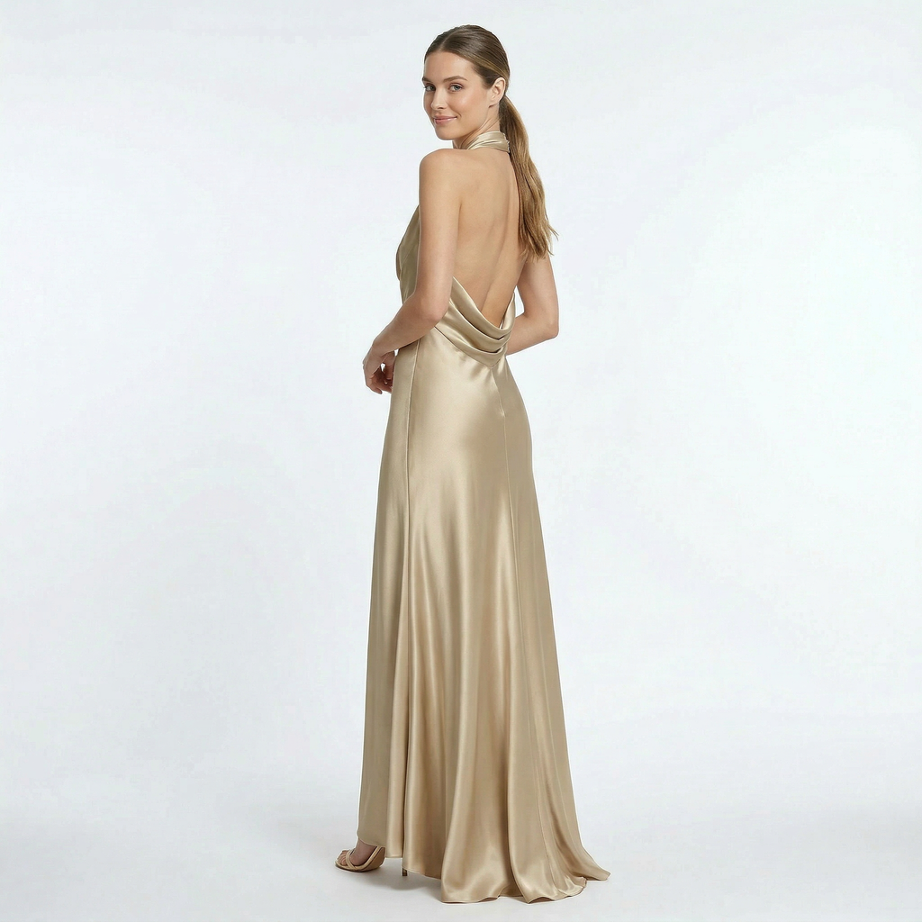 Birchbourne - Women’s Halter Neck Satin Maxi Dress