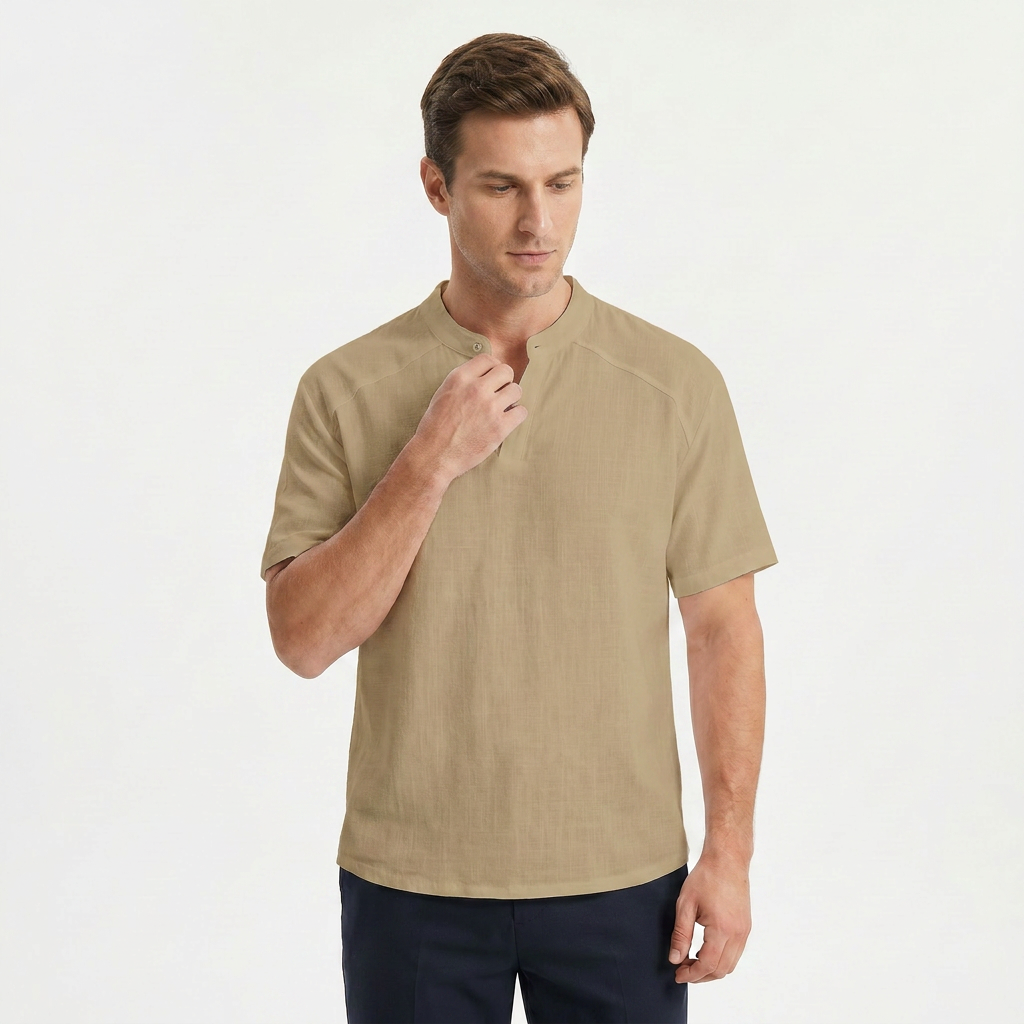 Men's Linen Short Sleeve Henley T-Shirt