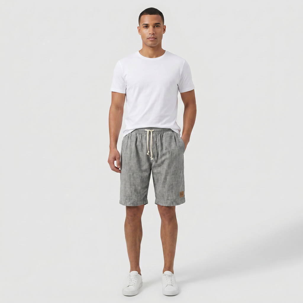 Men's Linen Shorts - Elasticated Waist Drawstring Summer Beach Shorts