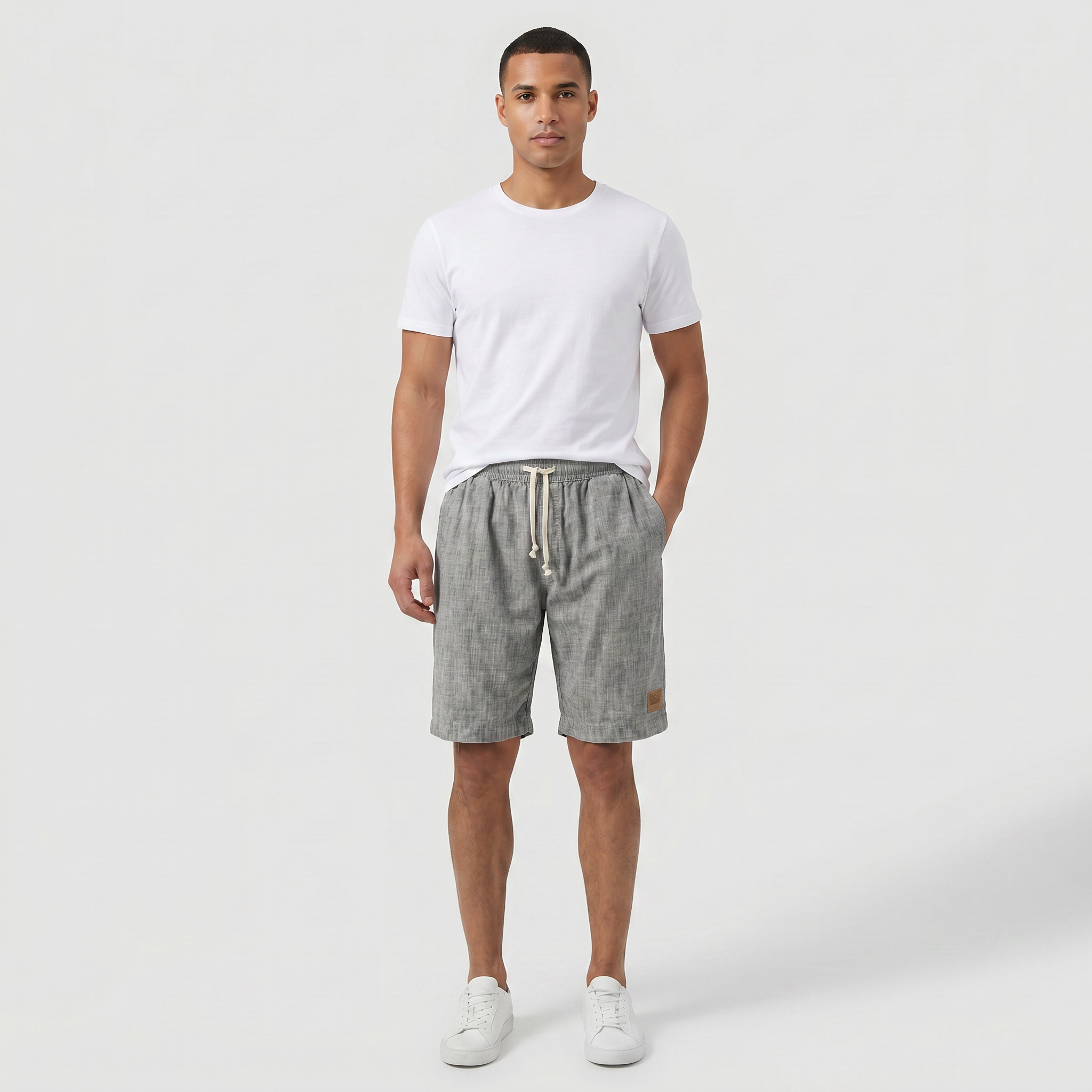 Men's Linen Shorts - Elasticated Waist Drawstring Summer Beach Shorts