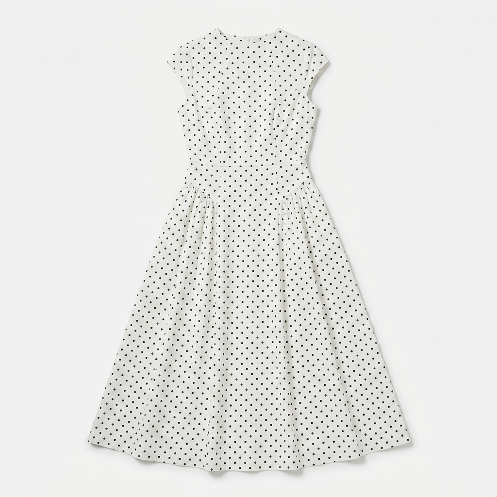 Women’s Polka Dot Maxi Dress with Round Neck and A Line Silhouette