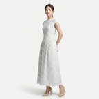 Women’s Polka Dot Maxi Dress with Round Neck and A Line Silhouette