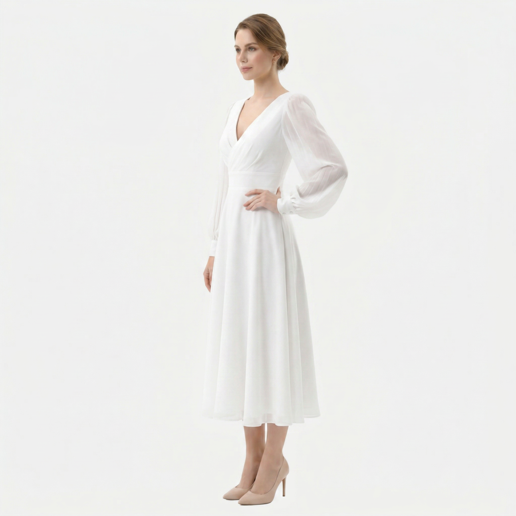 Women's V Neck Chiffon Midi Dress Women's V Neck Chiffon Midi Dress
