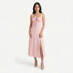 Women's Corset Tie Front Midi Dress with Split