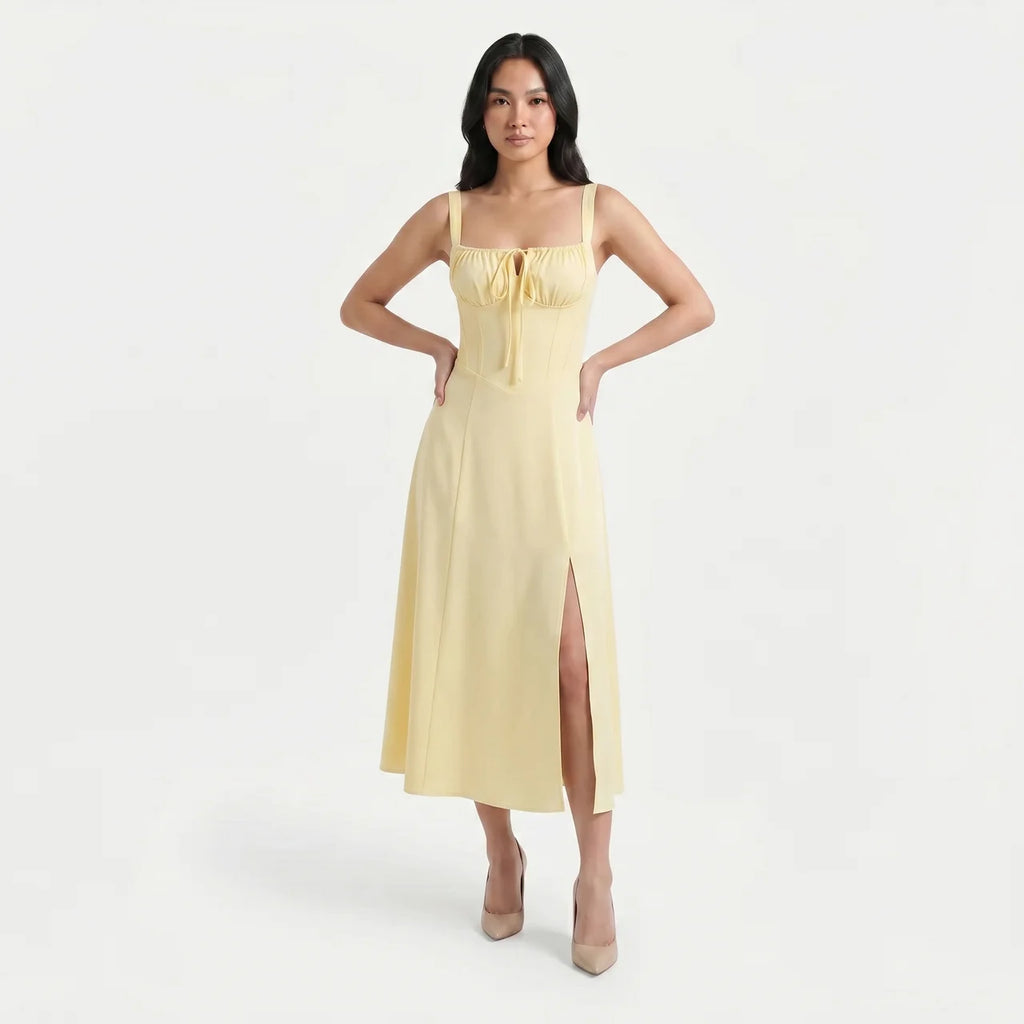 Women's Corset Tie Front Midi Dress with Split
