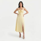 Women's Corset Tie Front Midi Dress with Split